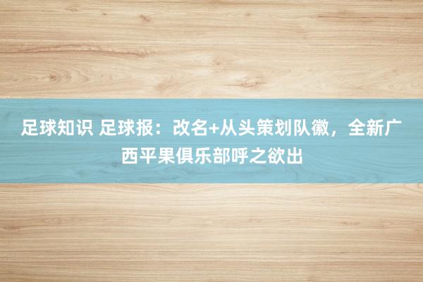 足球知识 足球报：改名+从头策划队徽，全新广西平果俱乐部呼之欲出