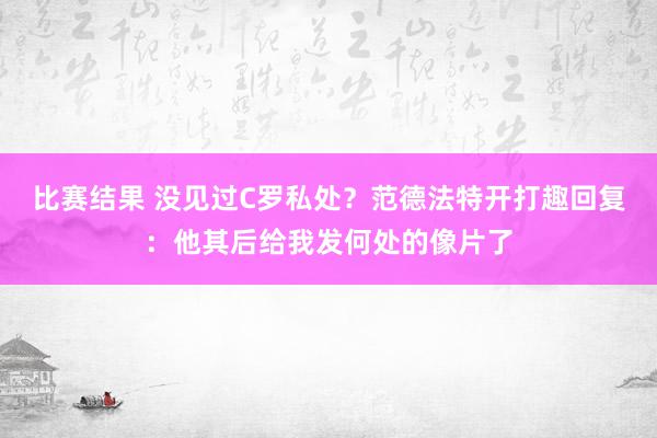 比赛结果 没见过C罗私处？范德法特开打趣回复：他其后给我发何处的像片了